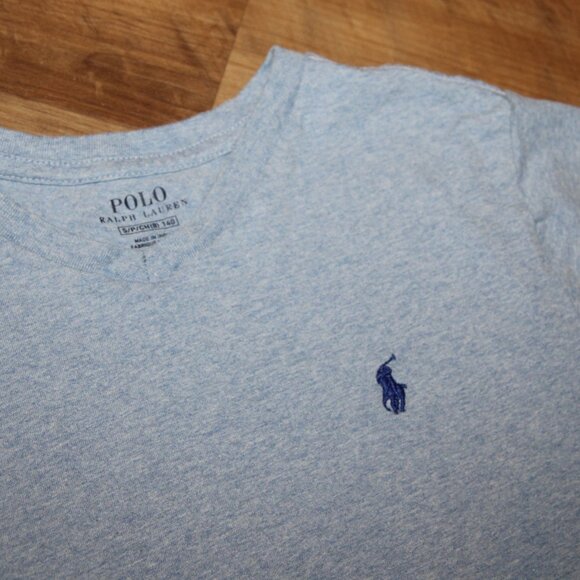 Boy's POLO Ralph Lauren Size 8 SMALL Heathered Blue V-Neck Tee - Picture 2 of 3